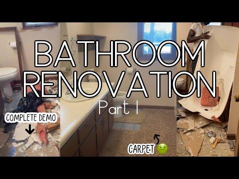 70’s BATHROOM MAKEOVER| REMOVING THE CARPET + DEMO